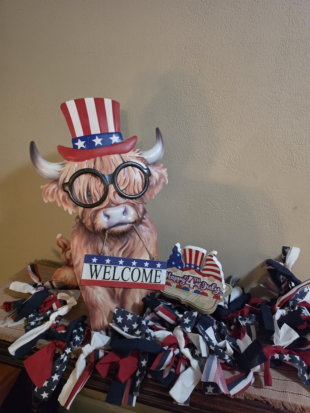 Hobby Lobby Red, White & Blue Patriotic Cow Welcome Figurine